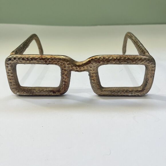 EYE GLASSES SCULPTURE Paperweight 7" Hammered Gold Spectacles Quirky Fun Decor - Picture 7 of 13